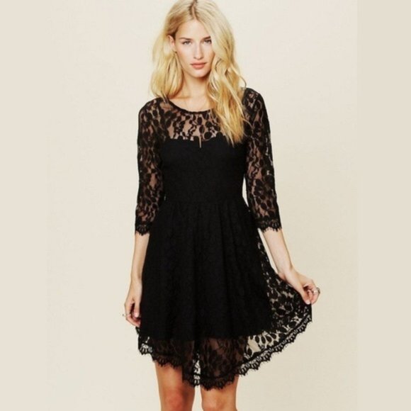 Free People Dresses & Skirts - Free People Black Lace Dress - EUC
